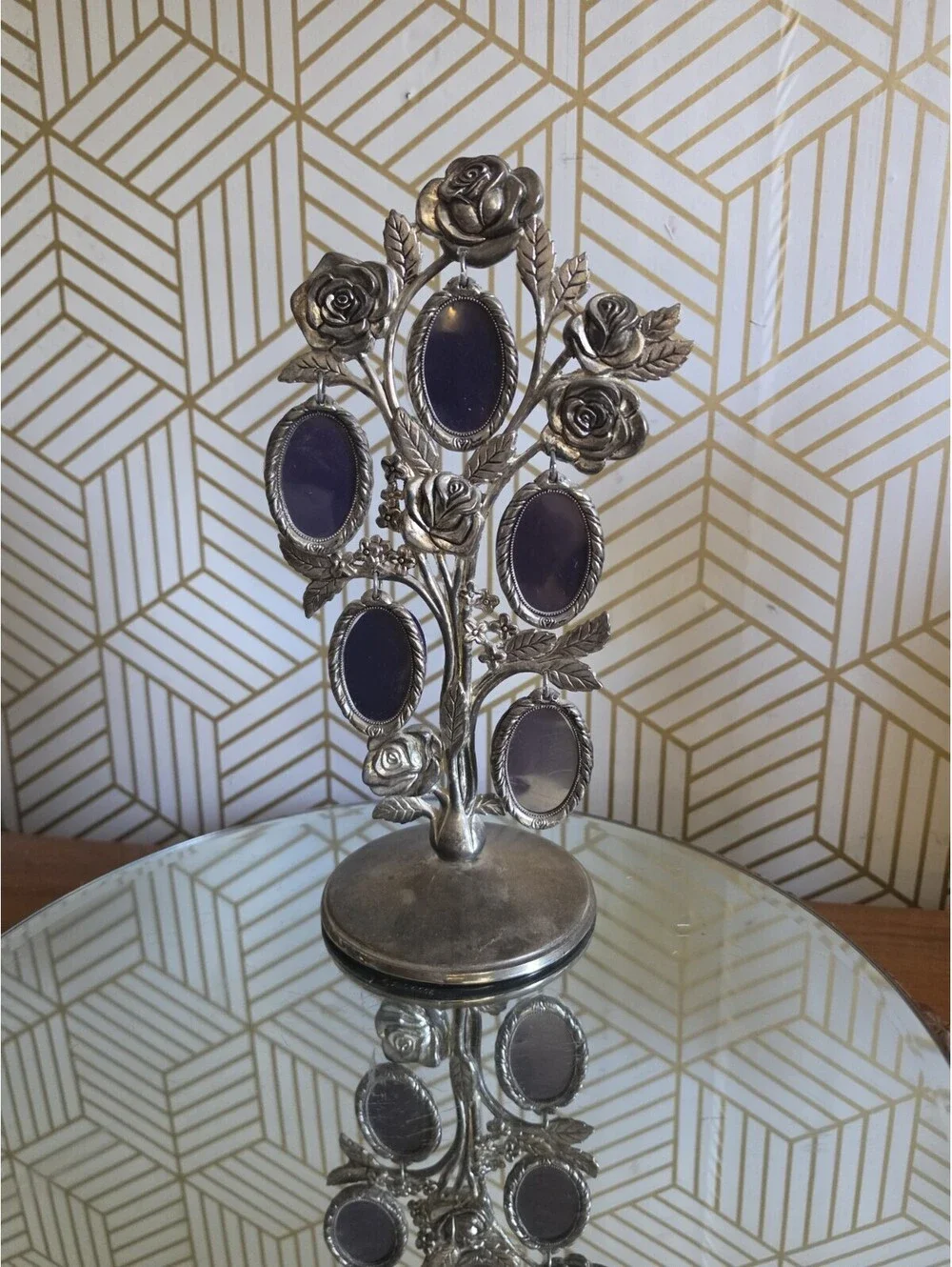 Vintage Godinger Silver Co Photo Tree w Roses Double 5 Sided Frames